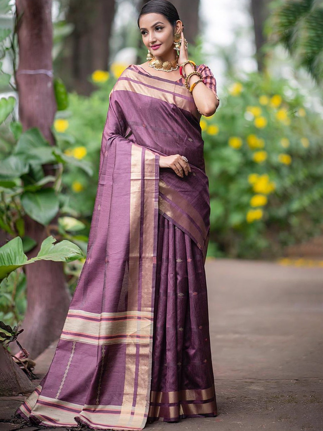 

Fashion Booms Woven Design Zari Pure Silk Kanjeevaram Saree, Purple