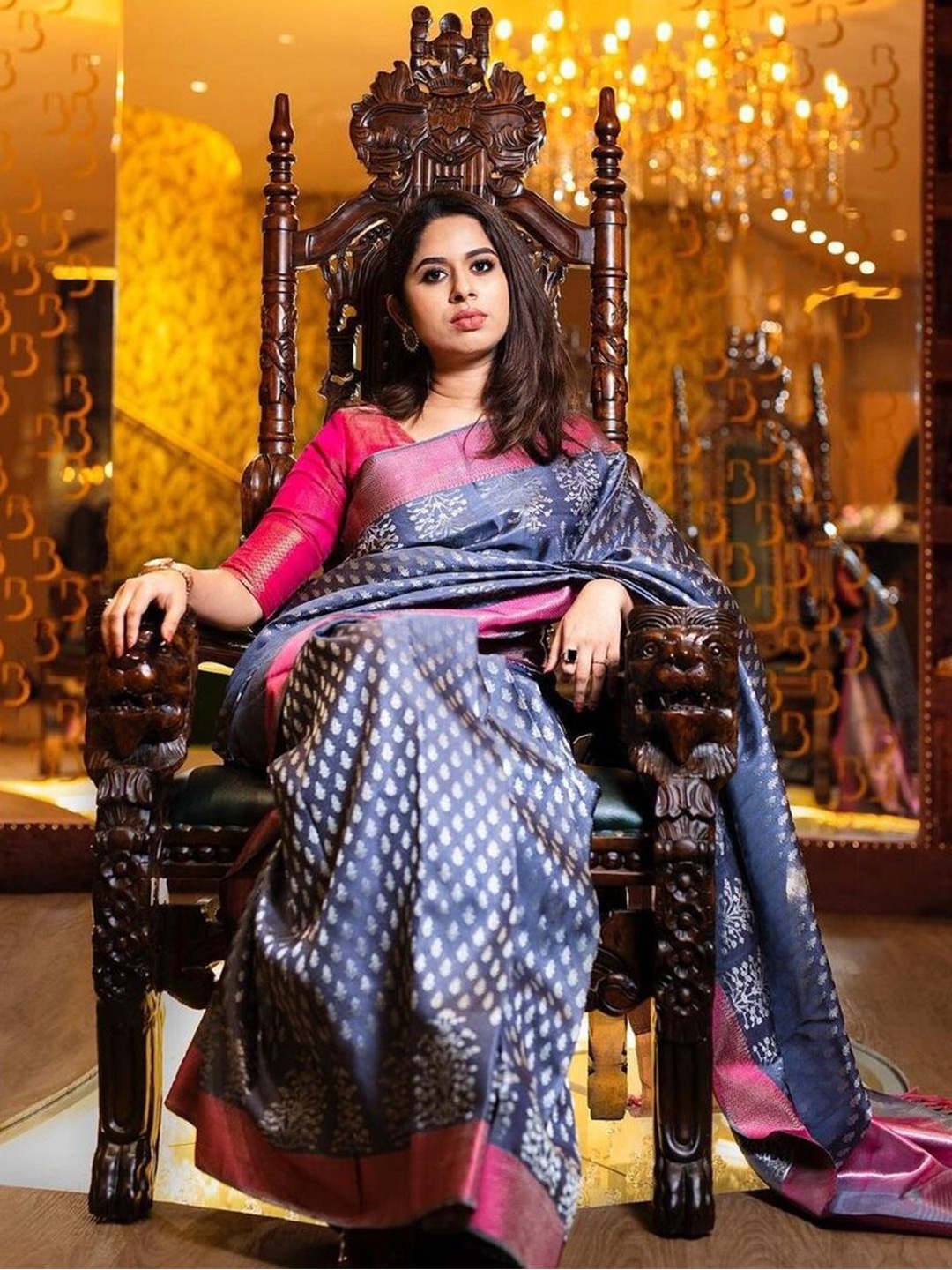 

Fashion Booms Woven Design Zari Pure Silk Kanjeevaram Saree, Blue
