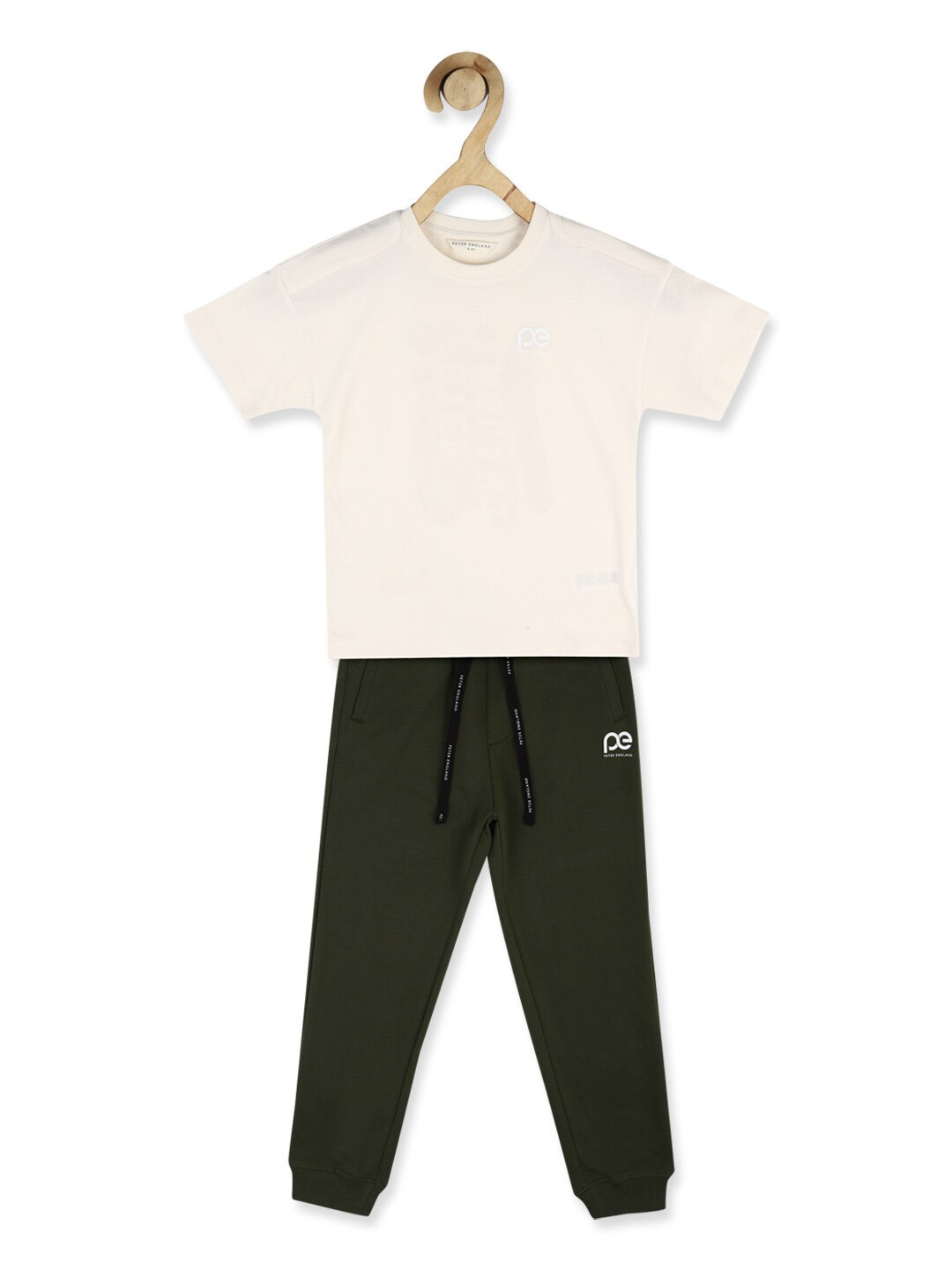 

Peter England Boys T Shirt and Joggers, Cream