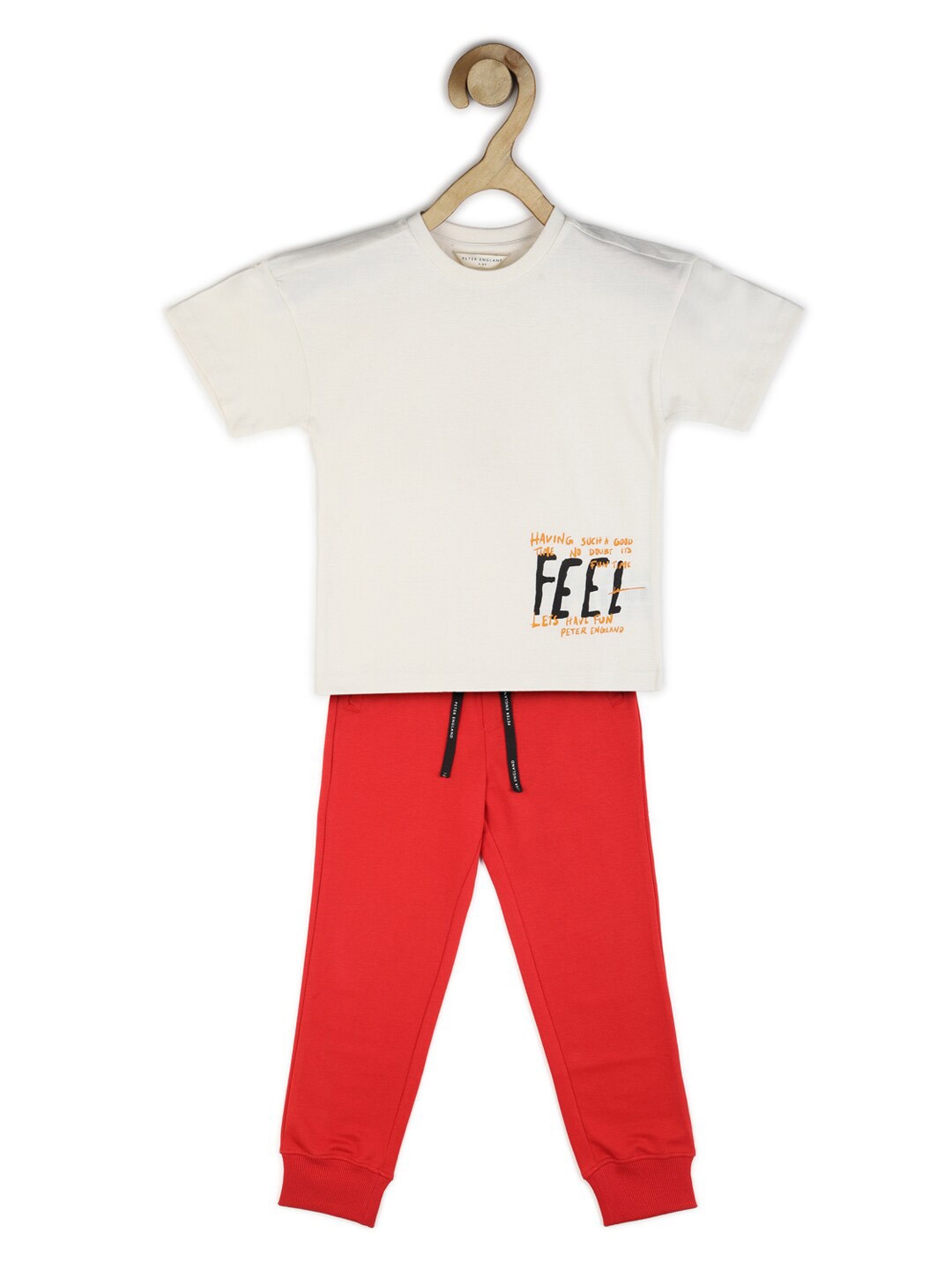 

Peter England Boys Cotton Printed T Shirt and Joggers, Cream
