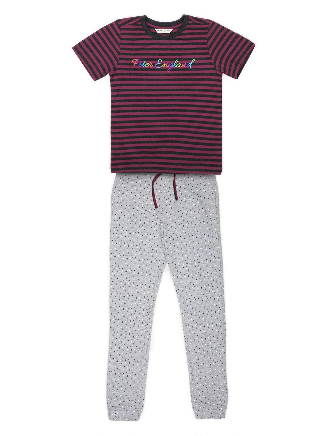 

Peter England Girls Cotton Striped T-shirt with Trousers, Purple