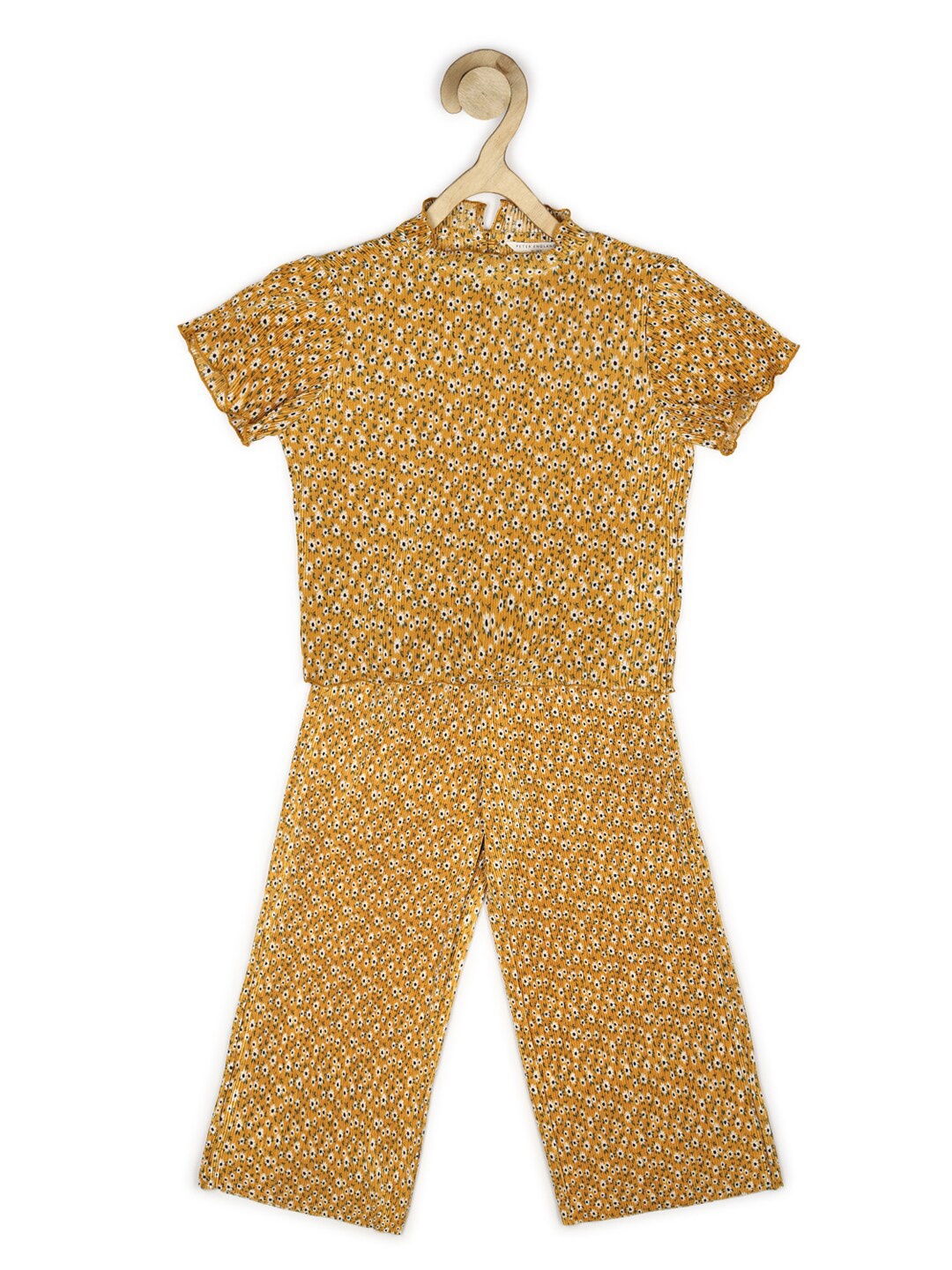 

Peter England Girls Printed T-shirt with Trouser Set, Mustard