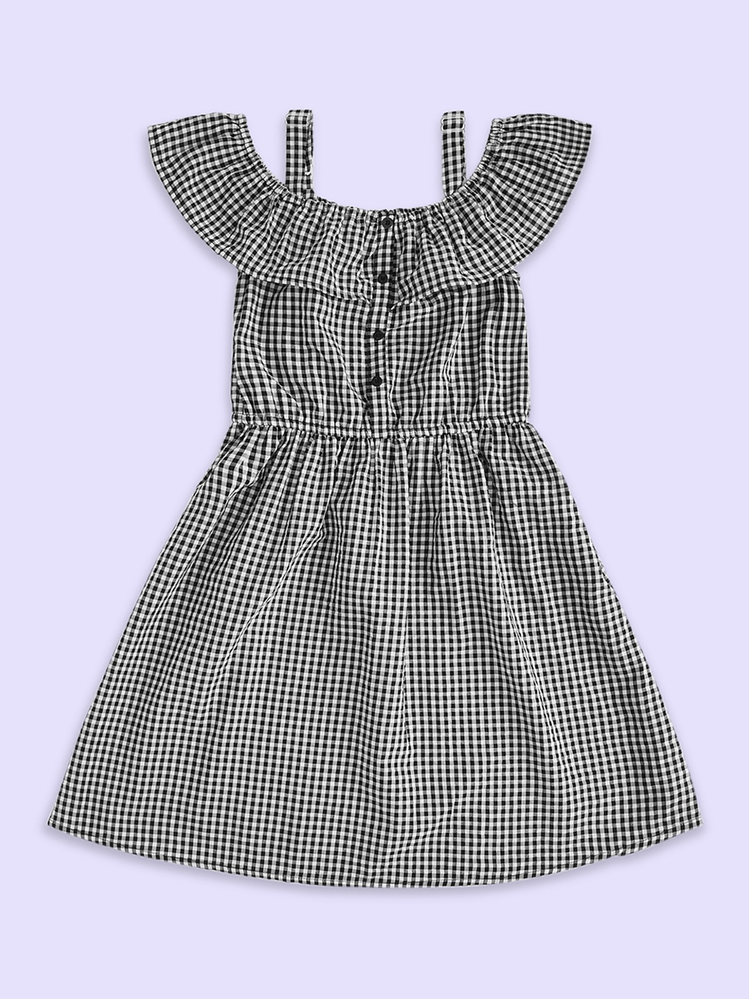 

Pantaloons Junior Girls Checked Midi Cotton Dress, Black