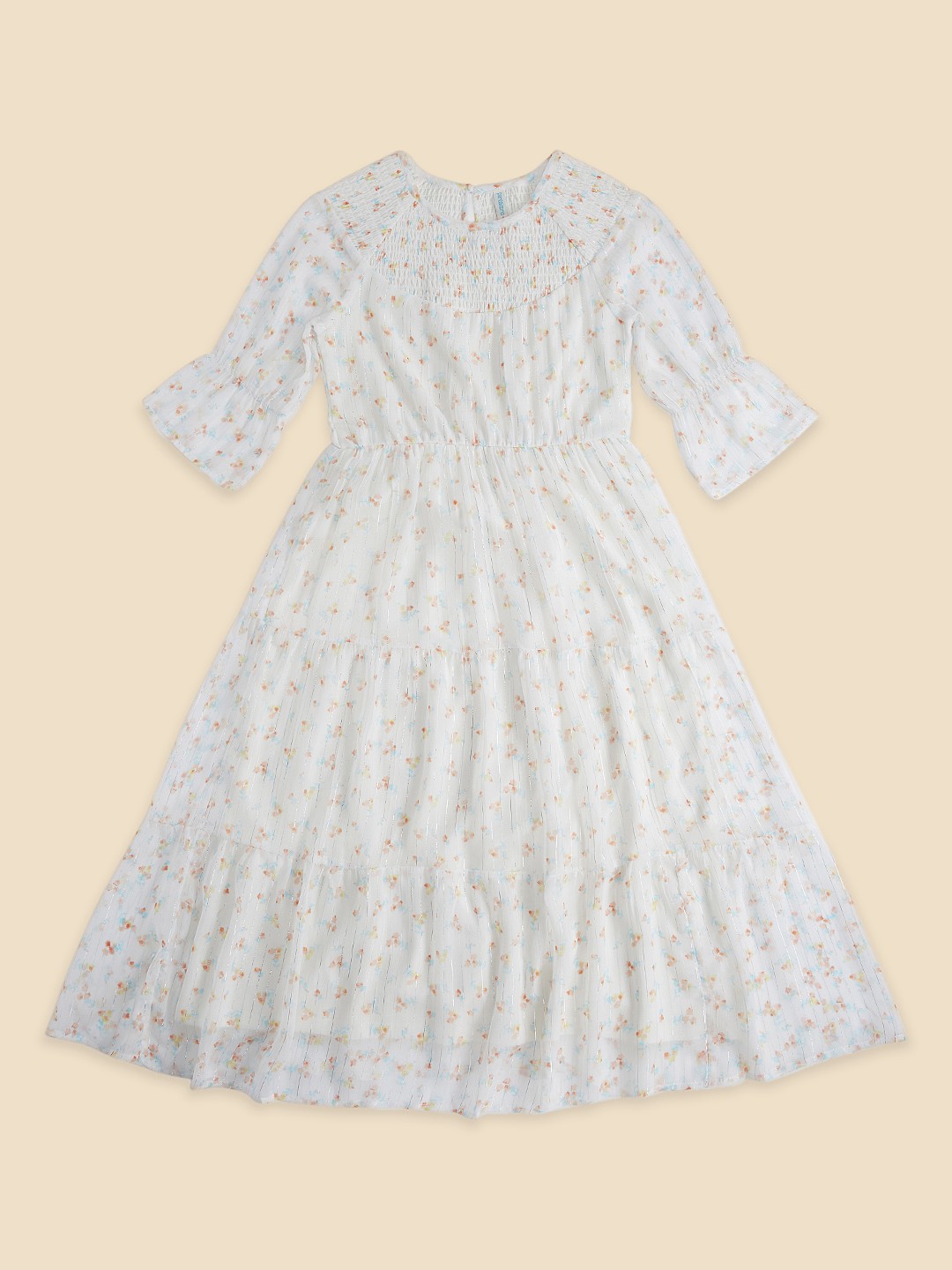 

Pantaloons Junior Girls Floral Printed Maxi Cotton Dress, Off white
