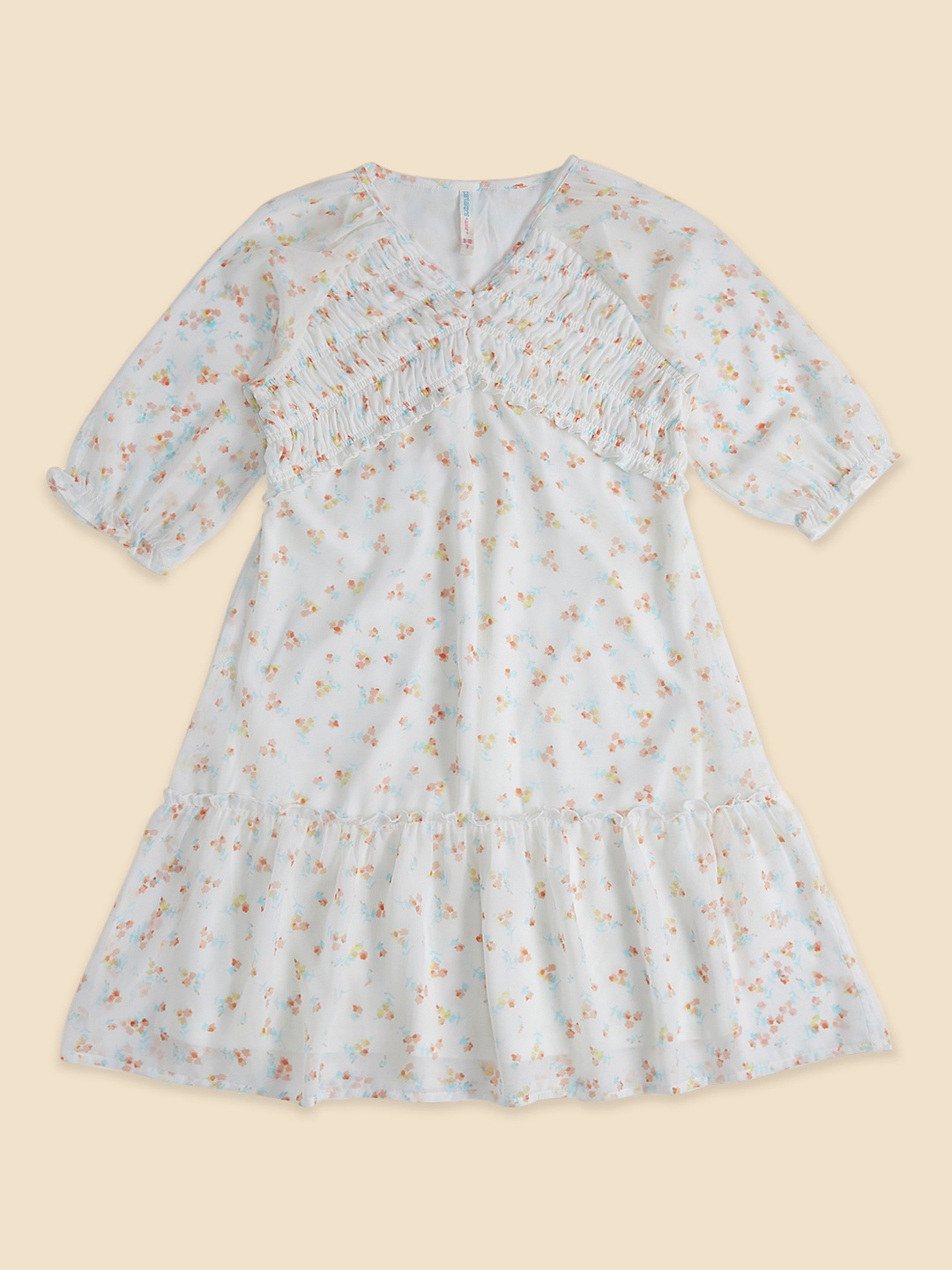 

Pantaloons Junior Girls Floral Printed Cotton Dress, Off white