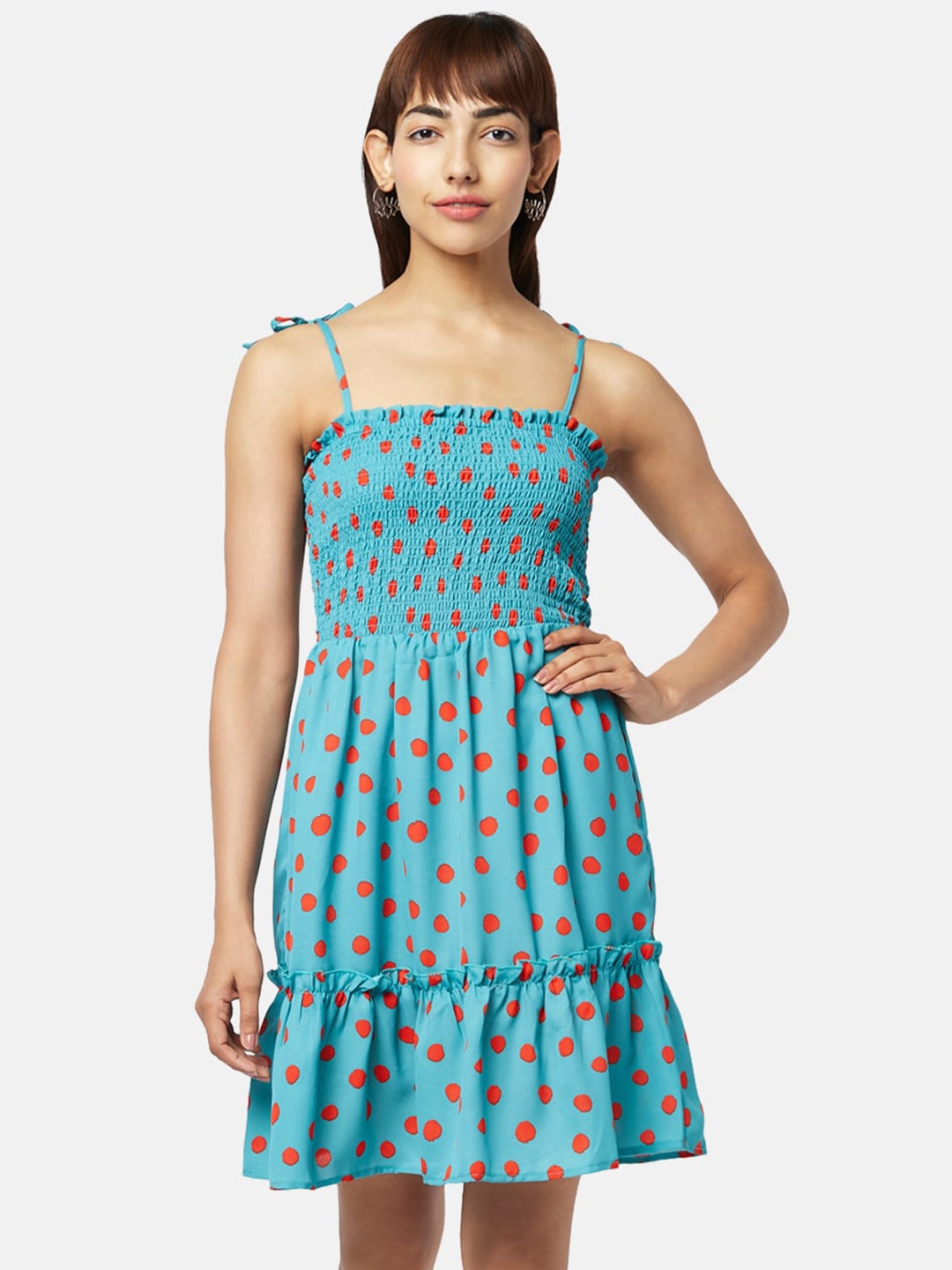 

People Smocked Polka Dots Printed Dress, Blue