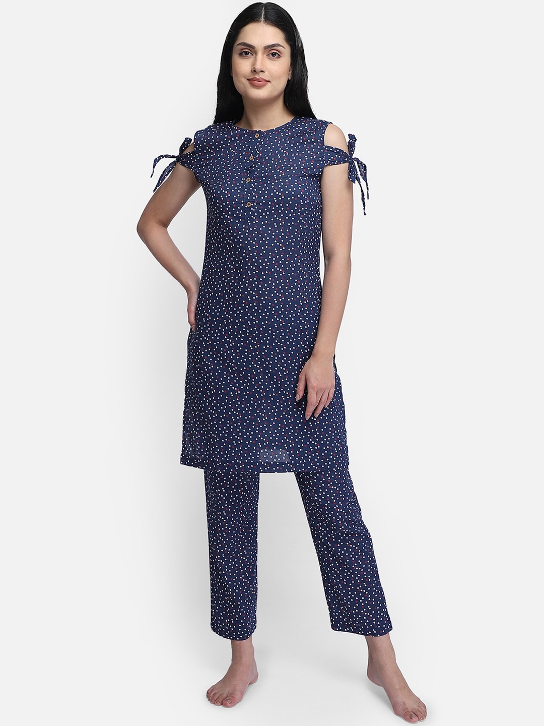 

Yaadleen Women Printed Pure Cotton Night Suit, Navy blue