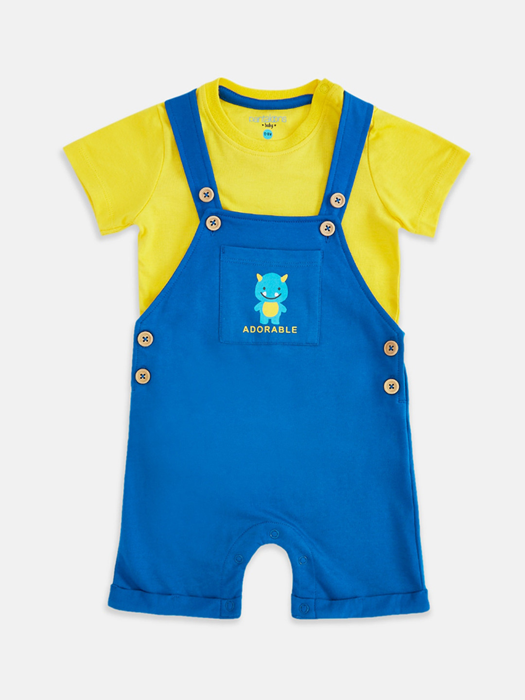 

Pantaloons Baby Infant Cotton T-Shirt With Dungree, Navy blue