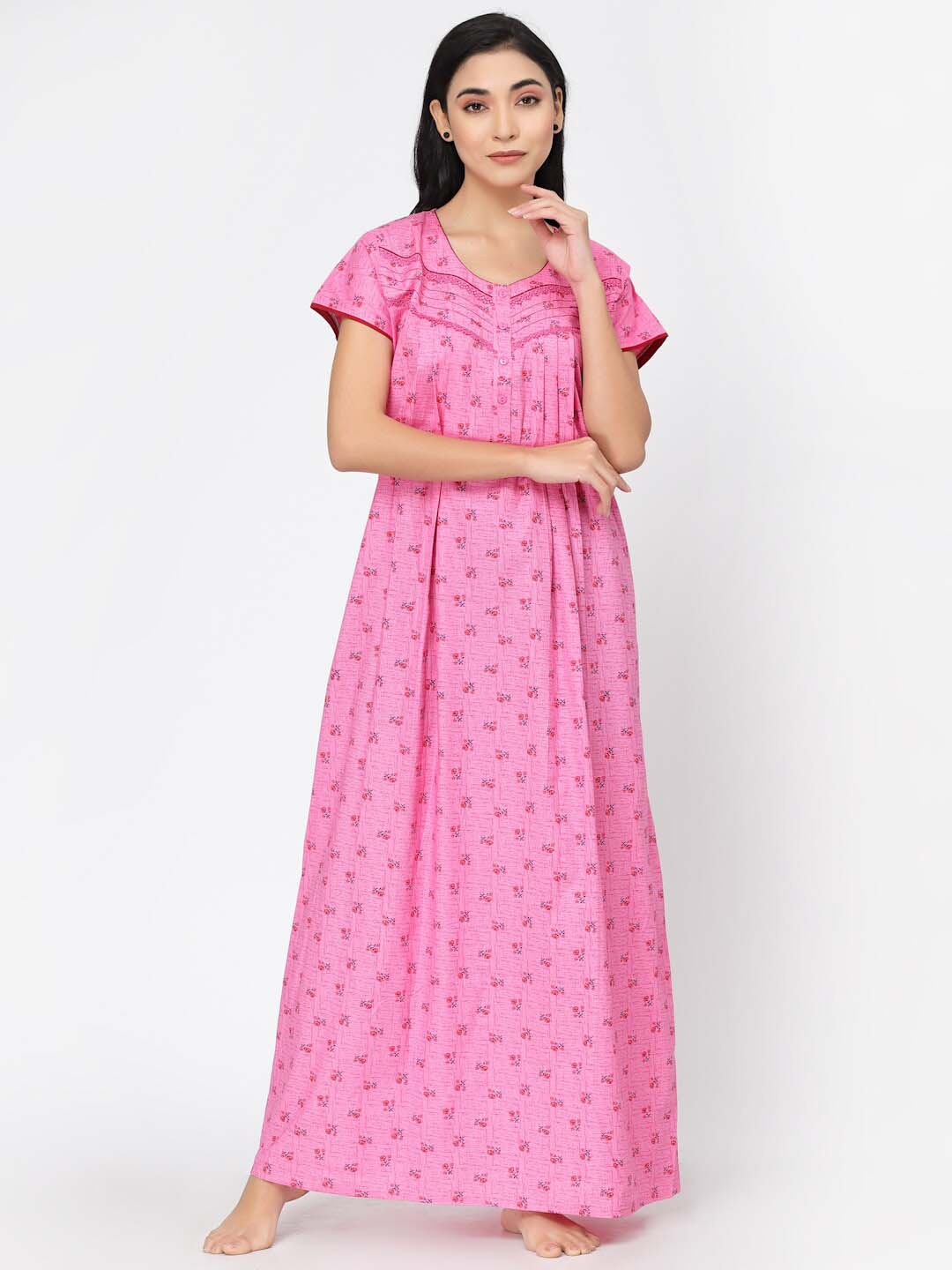 

Sweet Dreams Floral Printed Pure Cotton Maxi Nightdress, Pink