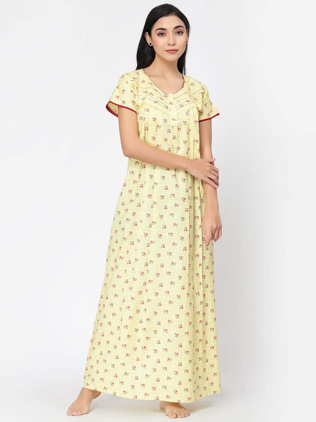 

Sweet Dreams Women Printed Maxi Pure Cotton Nightdress, Yellow