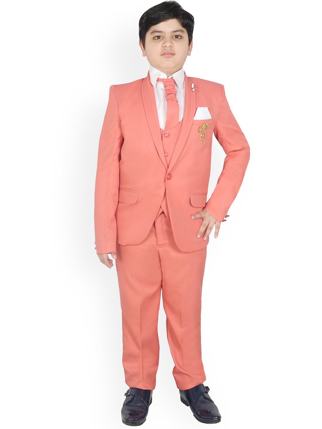 

SG YUVRAJ Boys Single-Breasted 5-Piece Suit, Peach