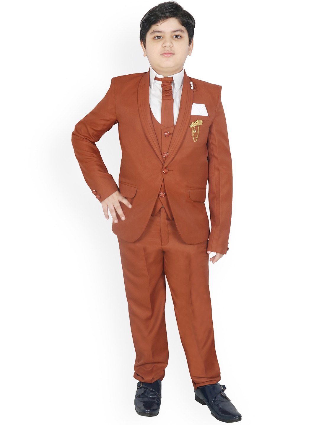 

SG YUVRAJ Boys 5-Piece Single-Breasted Partywear Suit, Brown