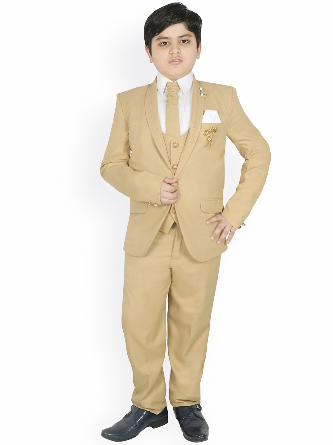 

SG YUVRAJ Boys Single-Breasted 5 Piece Suits, Beige