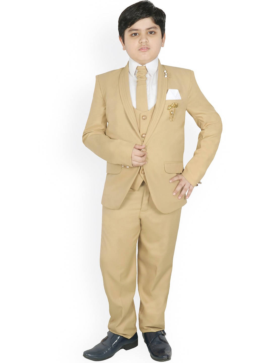 

SG YUVRAJ Boys Single Breasted 5 Piece Suit, Beige