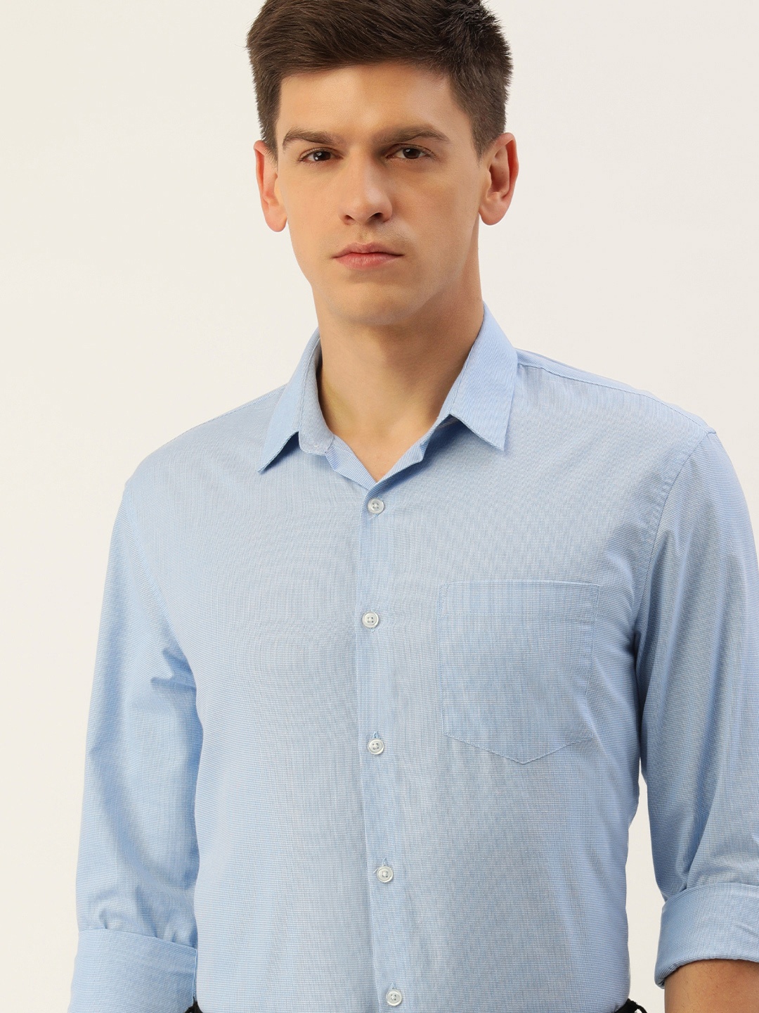 

Excalibur Men Self Design Textured Slim Fit Formal Shirt, Blue
