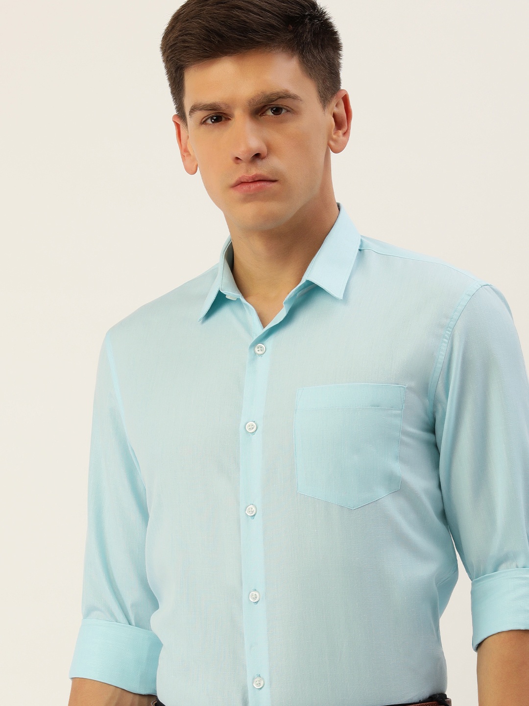 

Excalibur Men Solid Slim Fit Spread Collar Formal Shirt, Blue