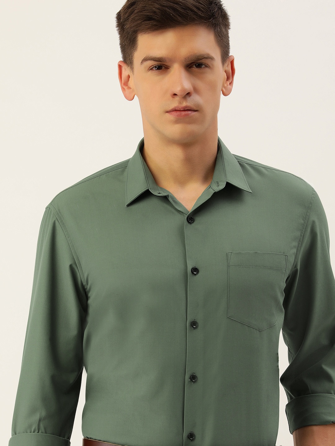 

Excalibur Men Solid Slim Fit Spread Collar Formal Shirt, Green