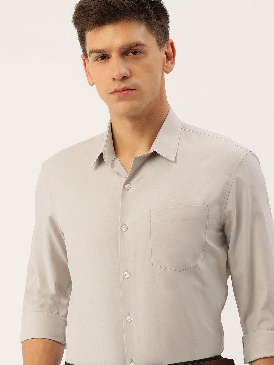 

Excalibur Men Solid Slim Fit Spread Collar Formal Shirt, Beige