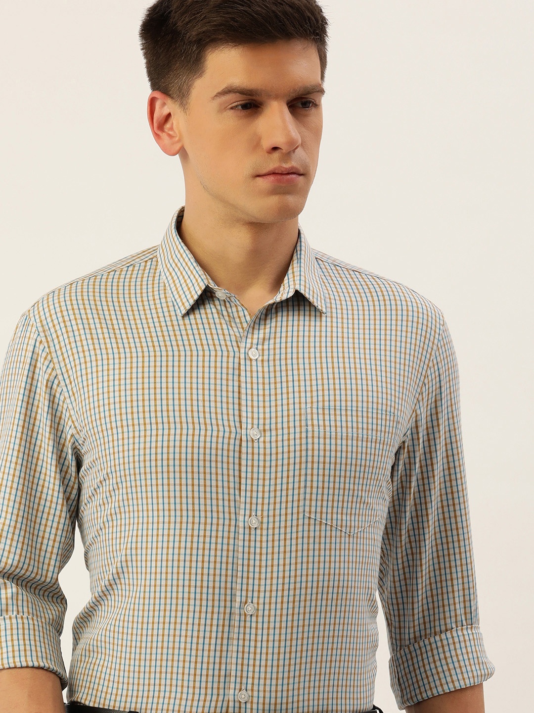 

Excalibur Men Slim Fit Checked Formal Shirt, Mustard