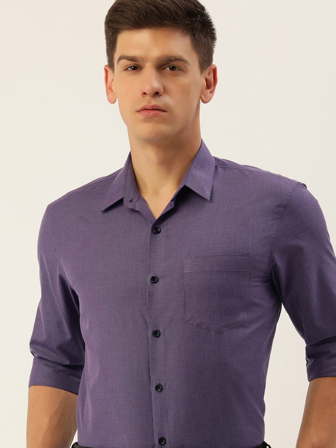 

Excalibur Men Textured Slim Fit Spread Collar Formal Shirt, Purple