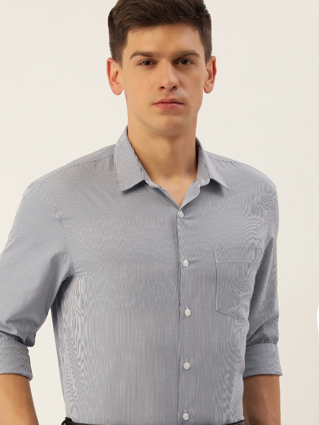 

Excalibur Men Slim Fit Striped Spread Collar Formal Shirt, Black