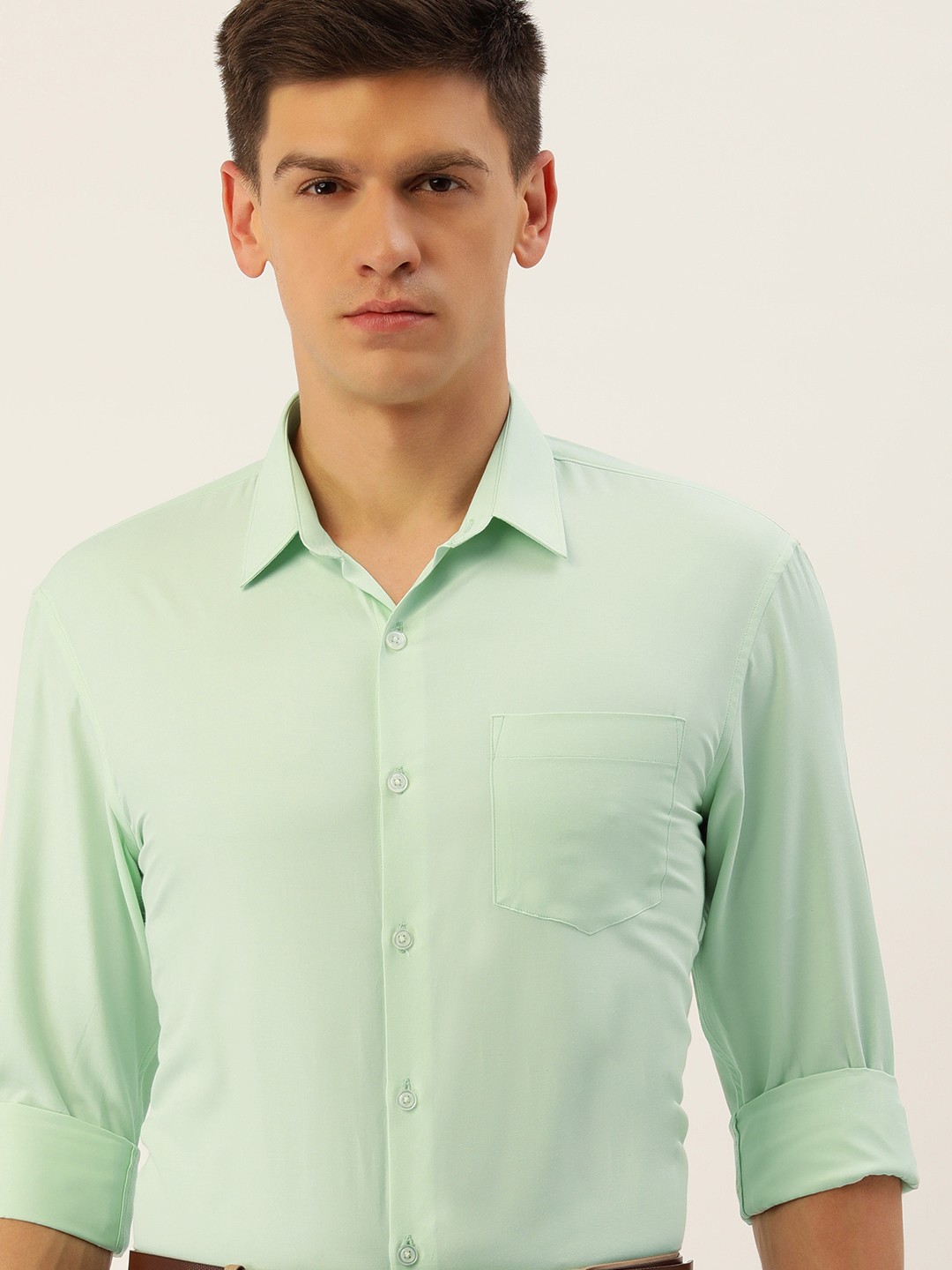 

Excalibur Men Solid Slim Fit Spread Collar Formal Shirt, Green