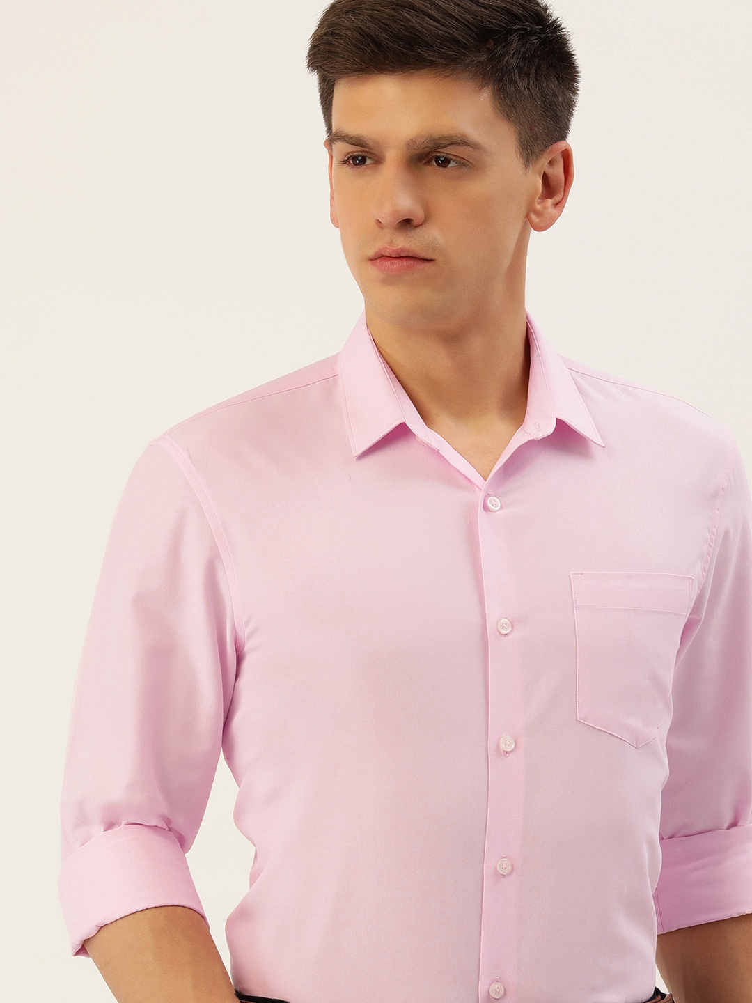 

Excalibur Men Solid Slim Fit Spread Collar Formal Shirt, Pink