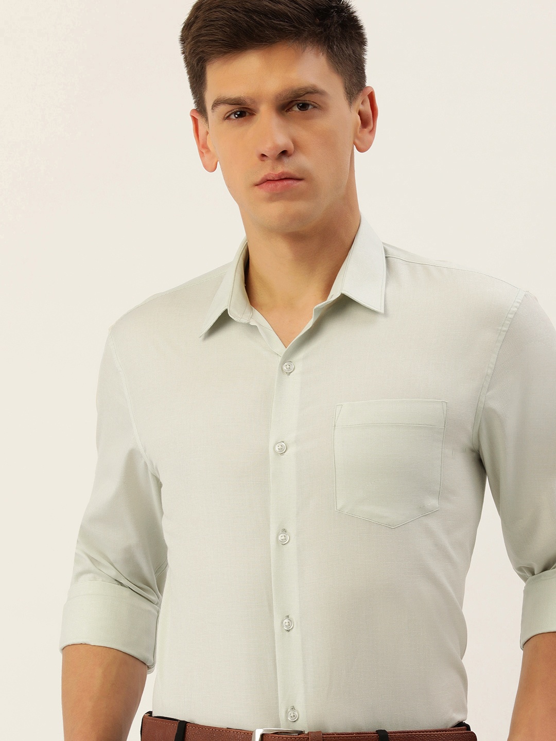 

Excalibur Men Self Design Textured Slim Fit Formal Shirt, Beige