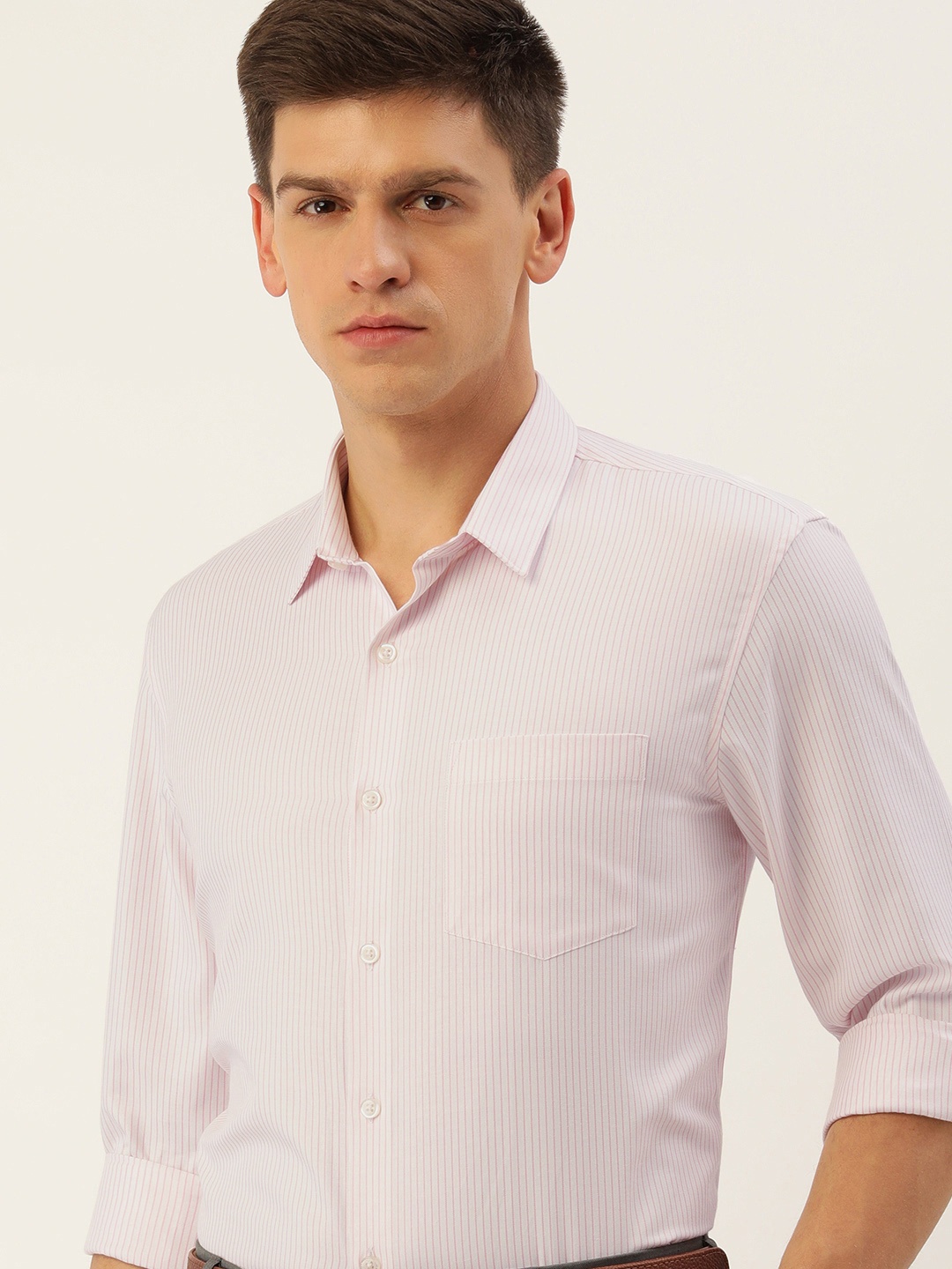 

Excalibur Men Slim Fit Striped Spread Collar Formal Shirt, Pink