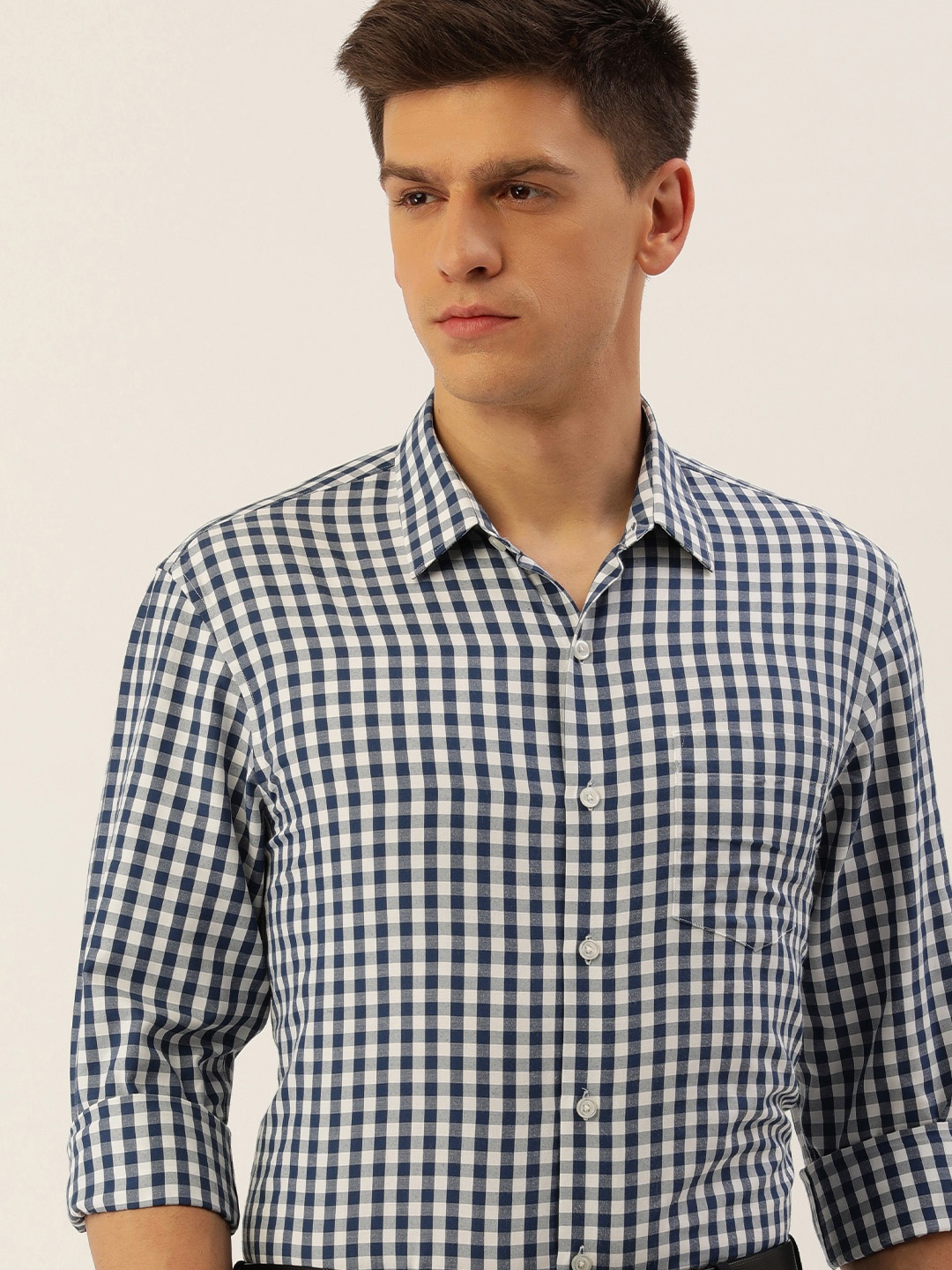 

Excalibur Men Slim Fit Gingham Checked Formal Shirt, Blue