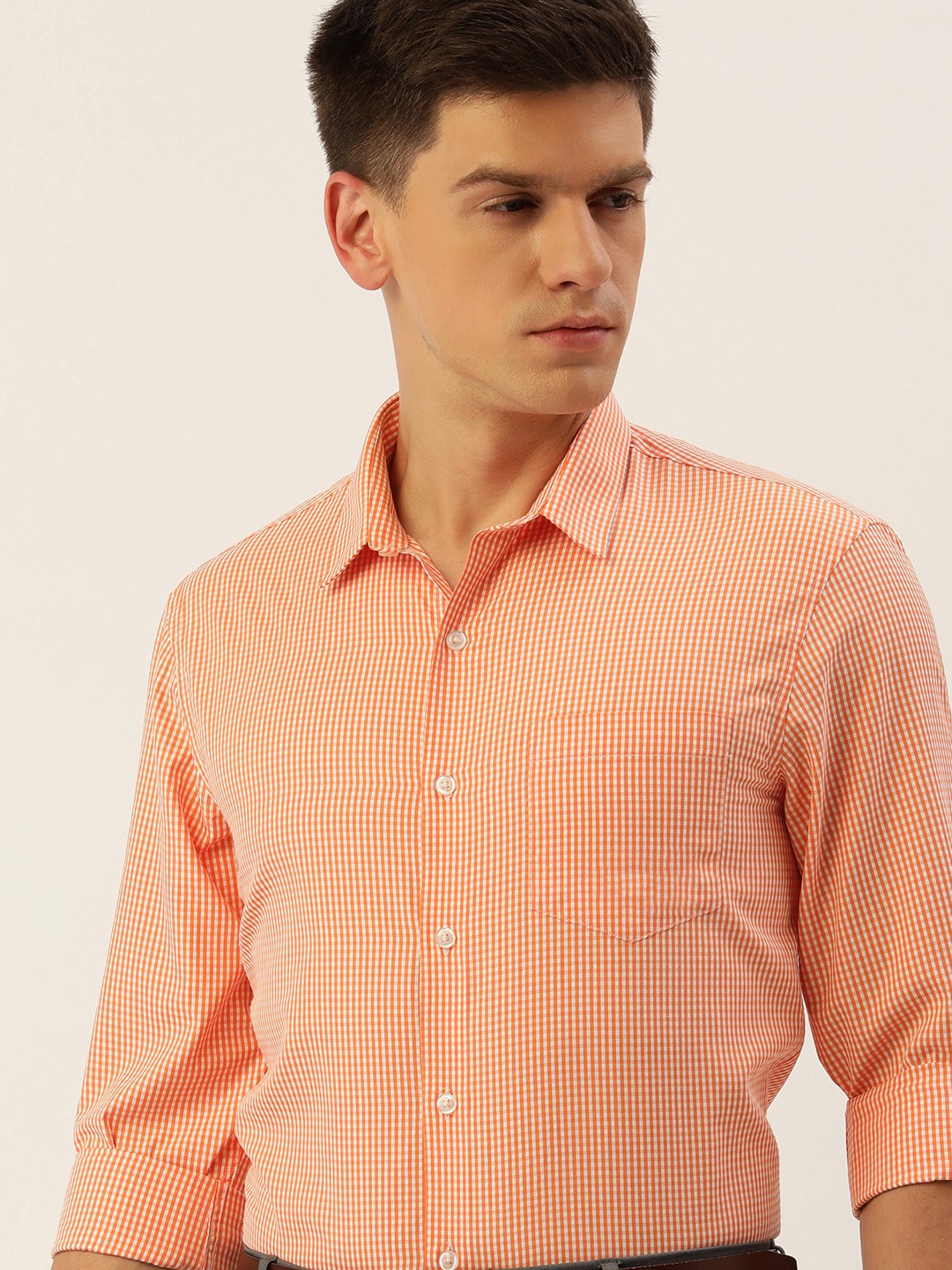 

Excalibur Men Slim Fit Micro Checked Formal Shirt, Orange