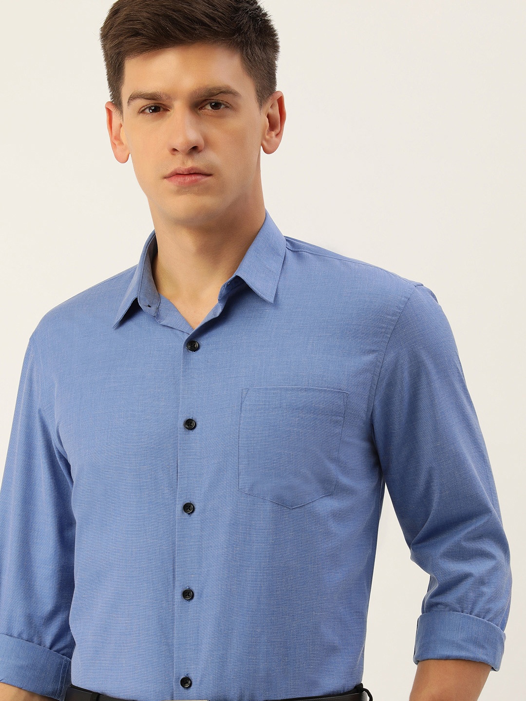 

Excalibur Men Solid Slim Fit Spread Collar Formal Shirt, Blue