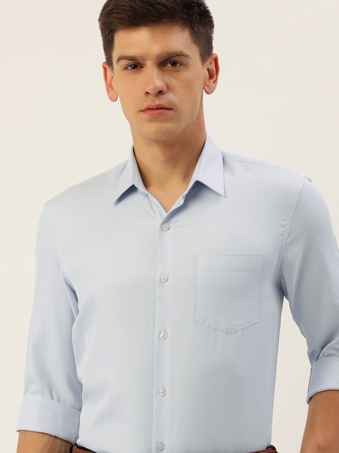 

Excalibur Men Self Design Textured Slim Fit Spread Collar Formal Shirt, Blue