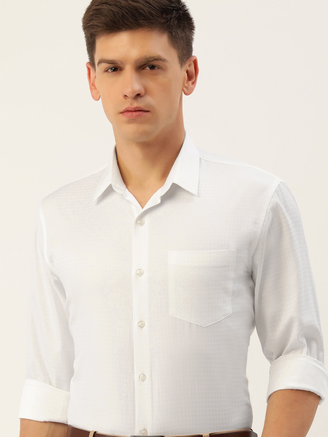 

Excalibur Men Self Design Textured Slim Fit Spread Collar Formal Shirt, White