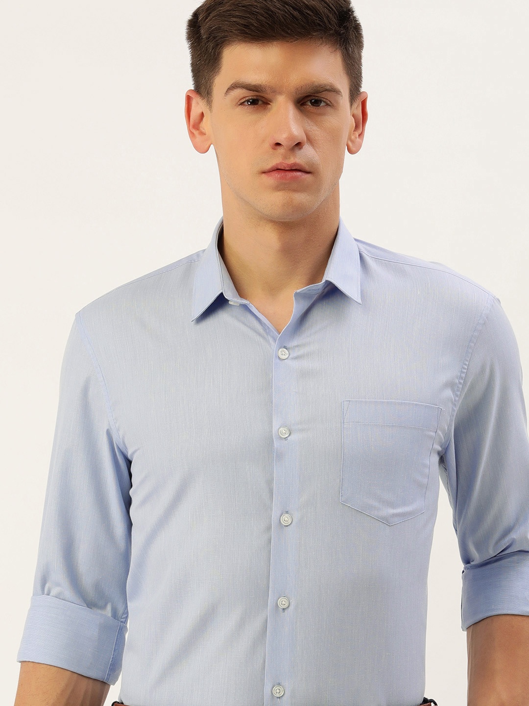 

Excalibur Men Self Design Textured Slim Fit Spread Collar Formal Shirt, Blue