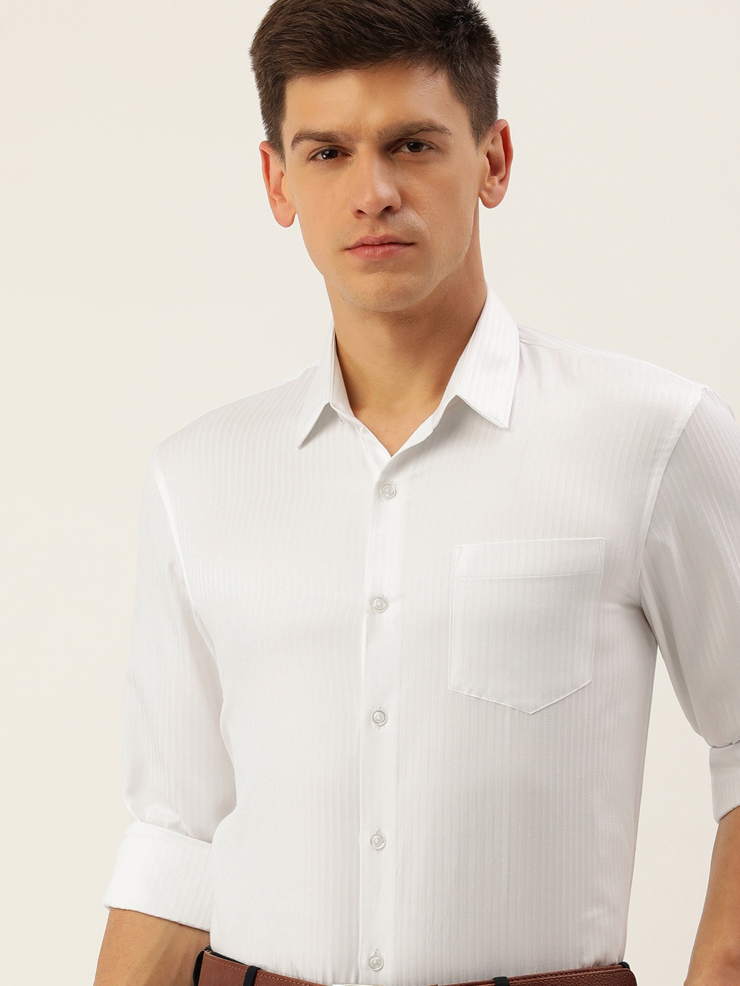 

Excalibur Men Slim Fit Striped Spread Collar Formal Shirt, White