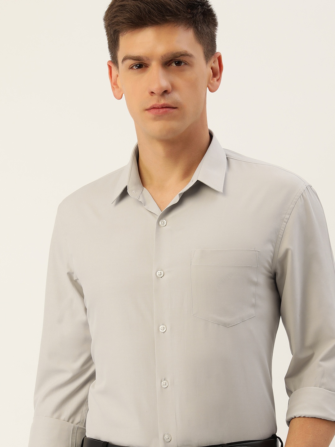 

Excalibur Men Solid Slim Fit Spread Collar Formal Shirt, Grey
