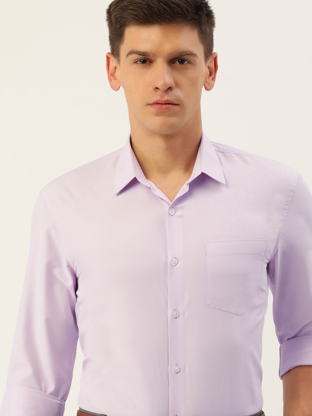 

Excalibur Men Solid Slim Fit Spread Collar Formal Shirt, Lavender