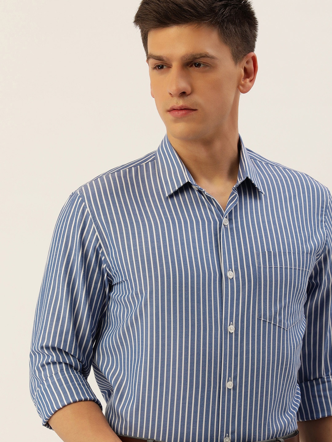 

Excalibur Men Slim Fit Striped Formal Shirt, Navy blue