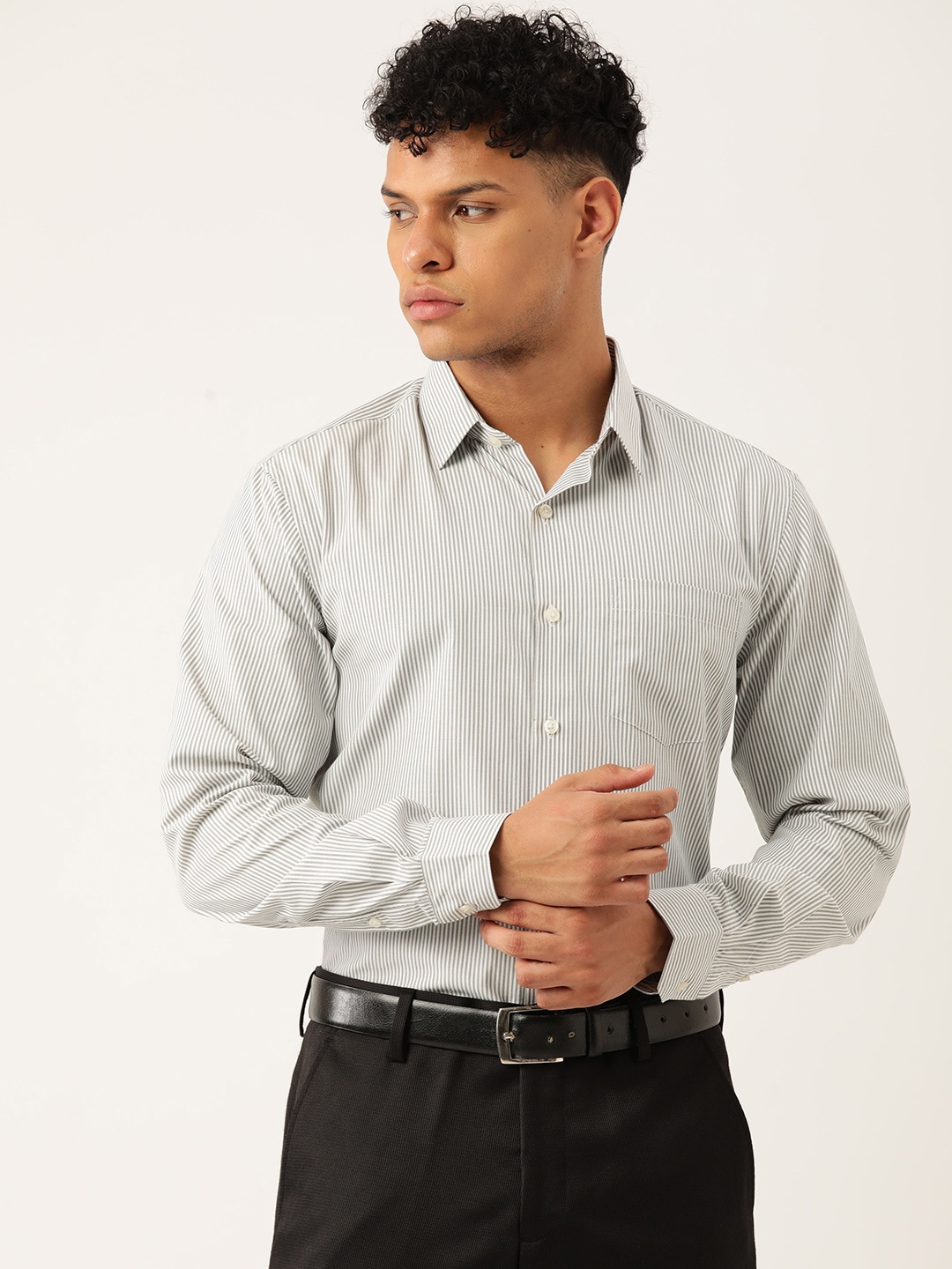 

Excalibur Men Slim Fit Striped Formal Shirt, White
