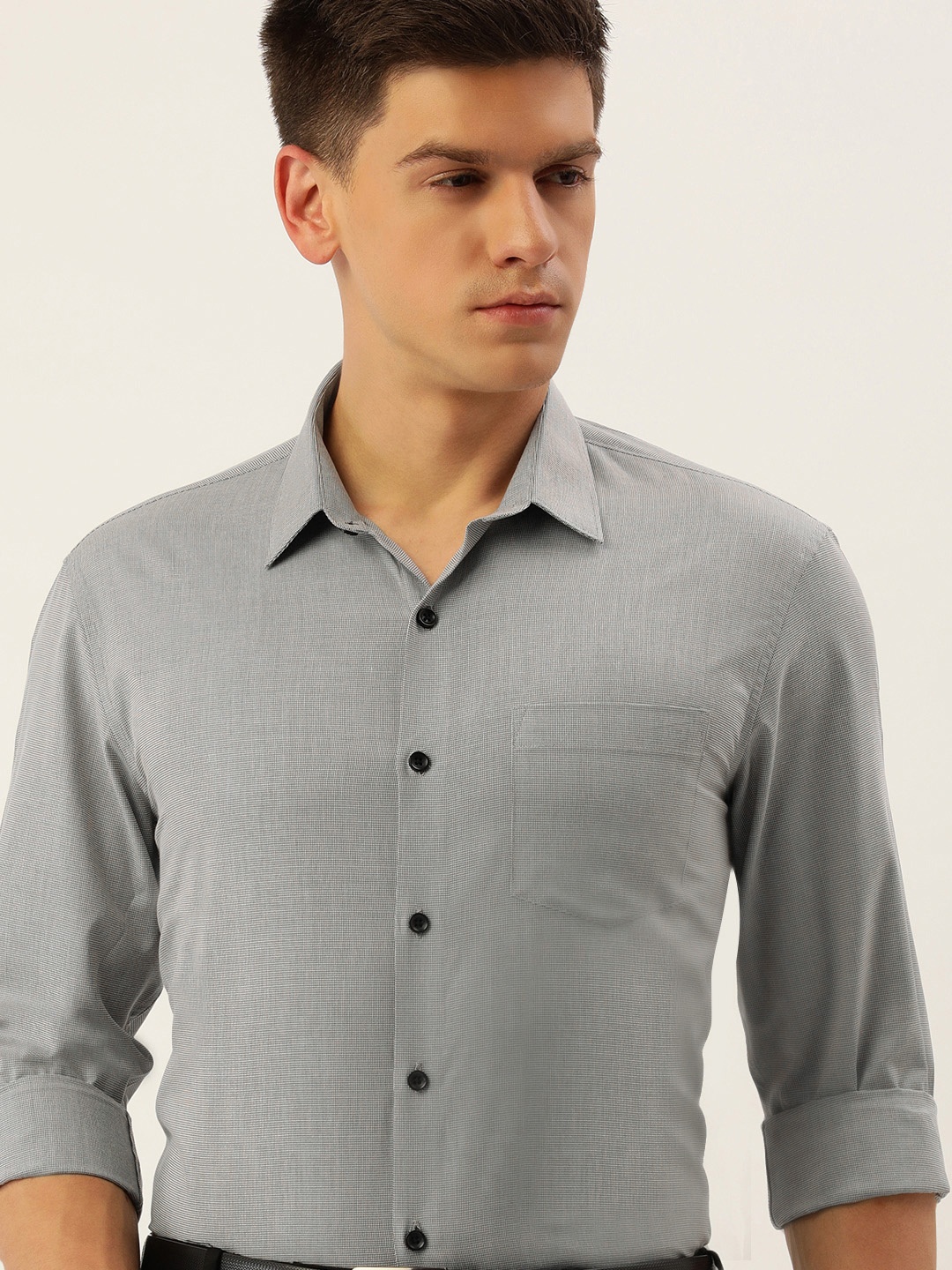 

Excalibur Men Self Design Textured Slim Fit Formal Shirt, Grey