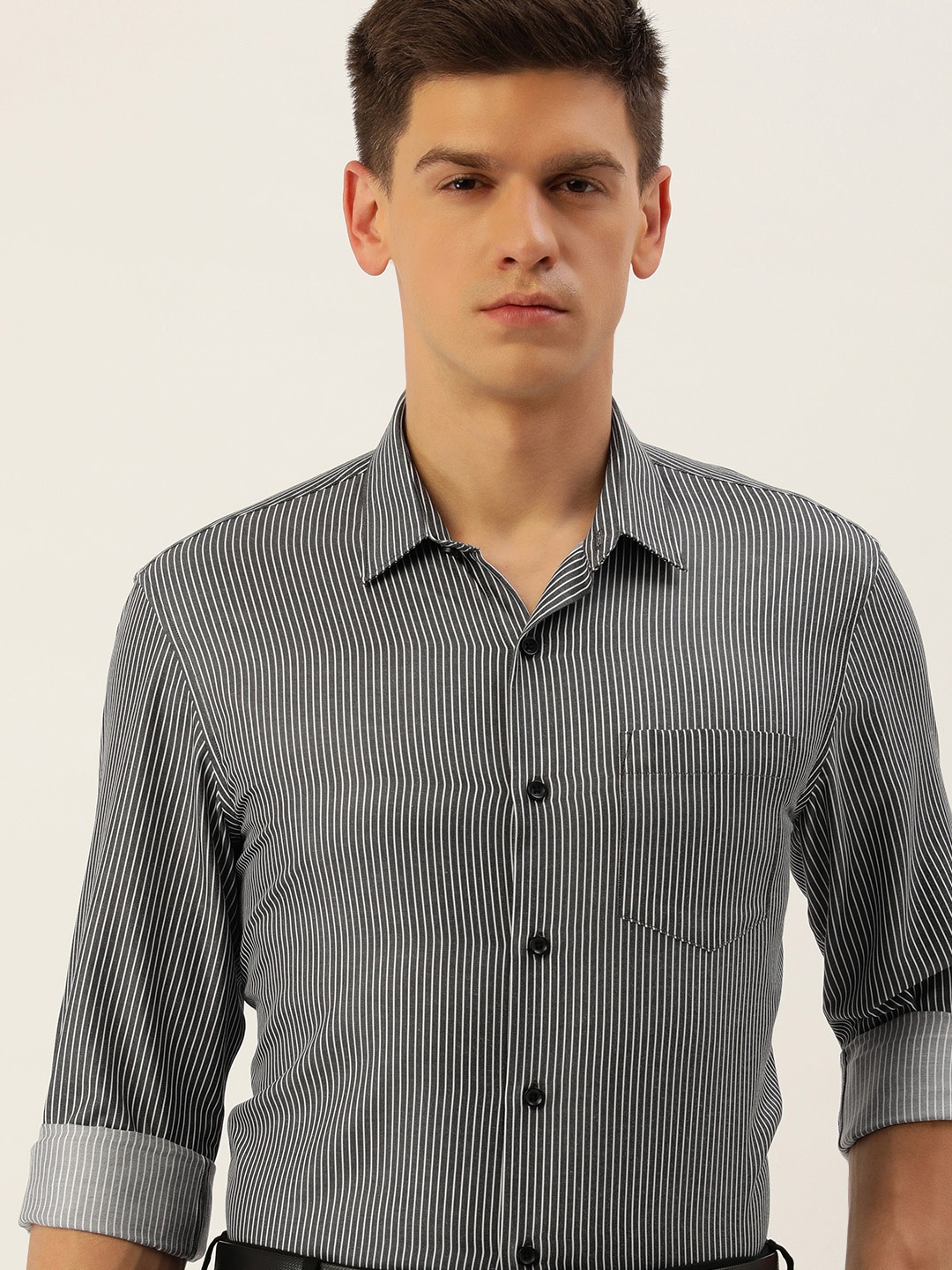 

Excalibur Men Slim Fit Striped Formal Shirt, Black