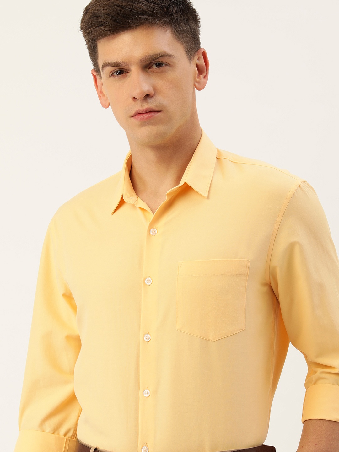 

Excalibur Men Solid Slim Fit Spread Collar Formal Shirt, Yellow