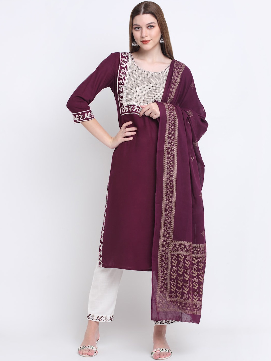 

KALINI Women Embroidered Sequinned Kurta with Trousers & Dupatta, Magenta