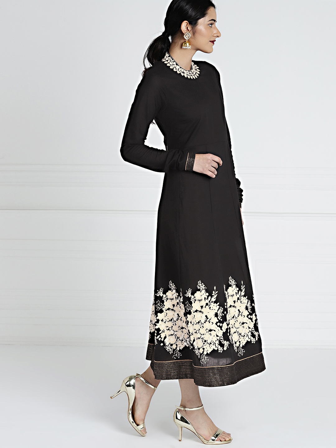 

all about you Women Black Self Design A-Line Cotton Kurta