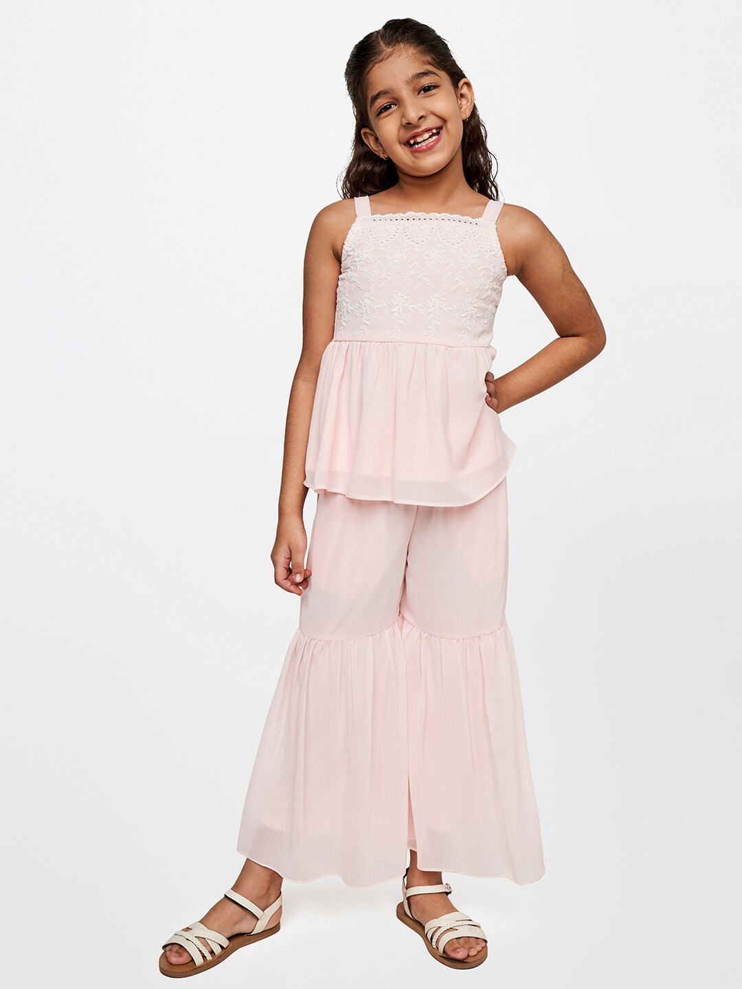 

Global Desi Girls Embroidered Top with Palazzos, Pink