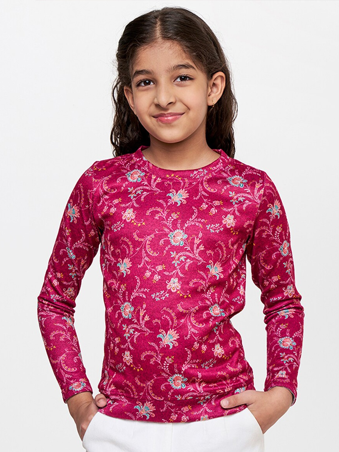 

Global Desi Red Floral Print Top