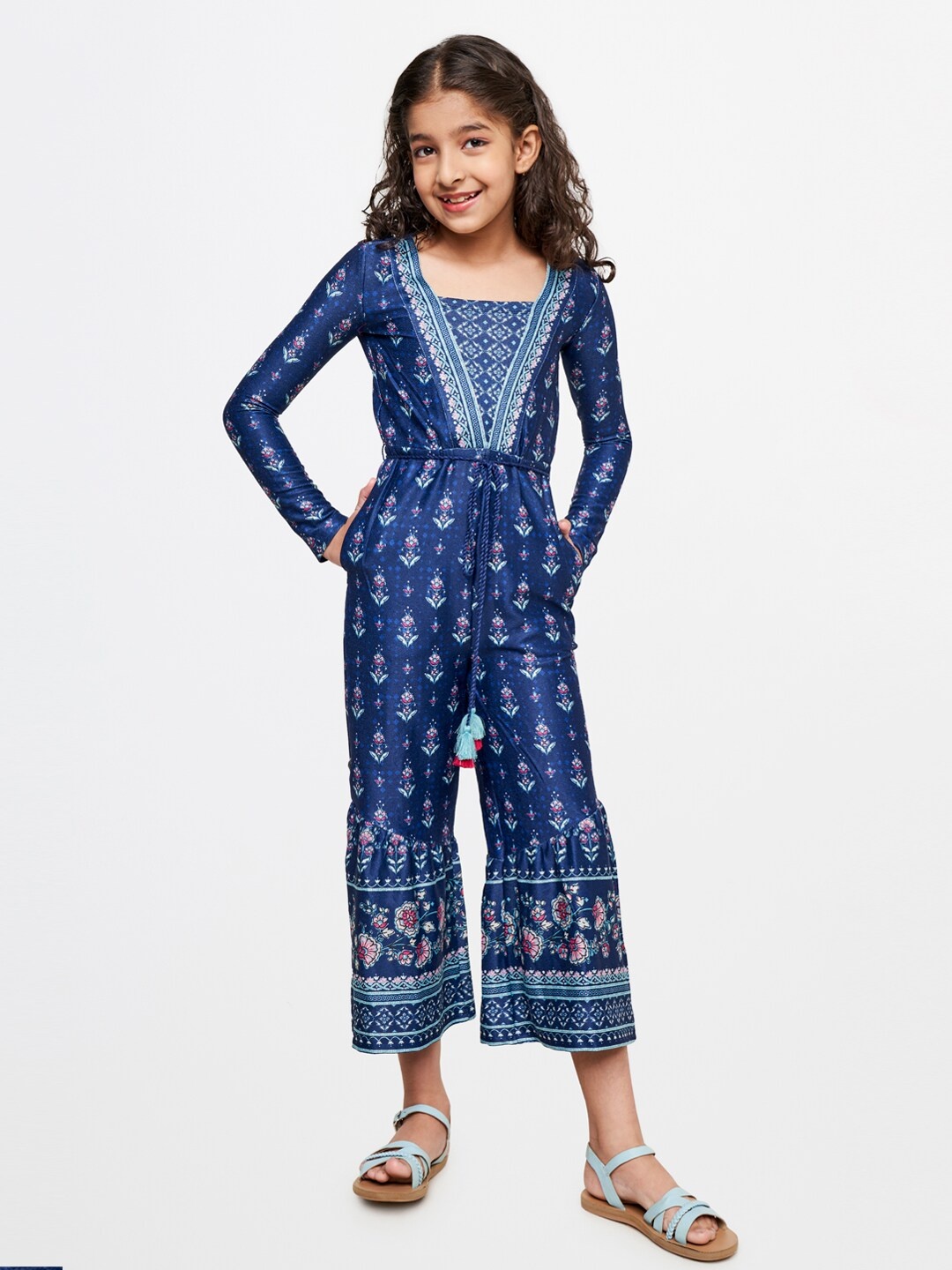 

Global Desi Girls Printed Basic Jumpsuit, Blue