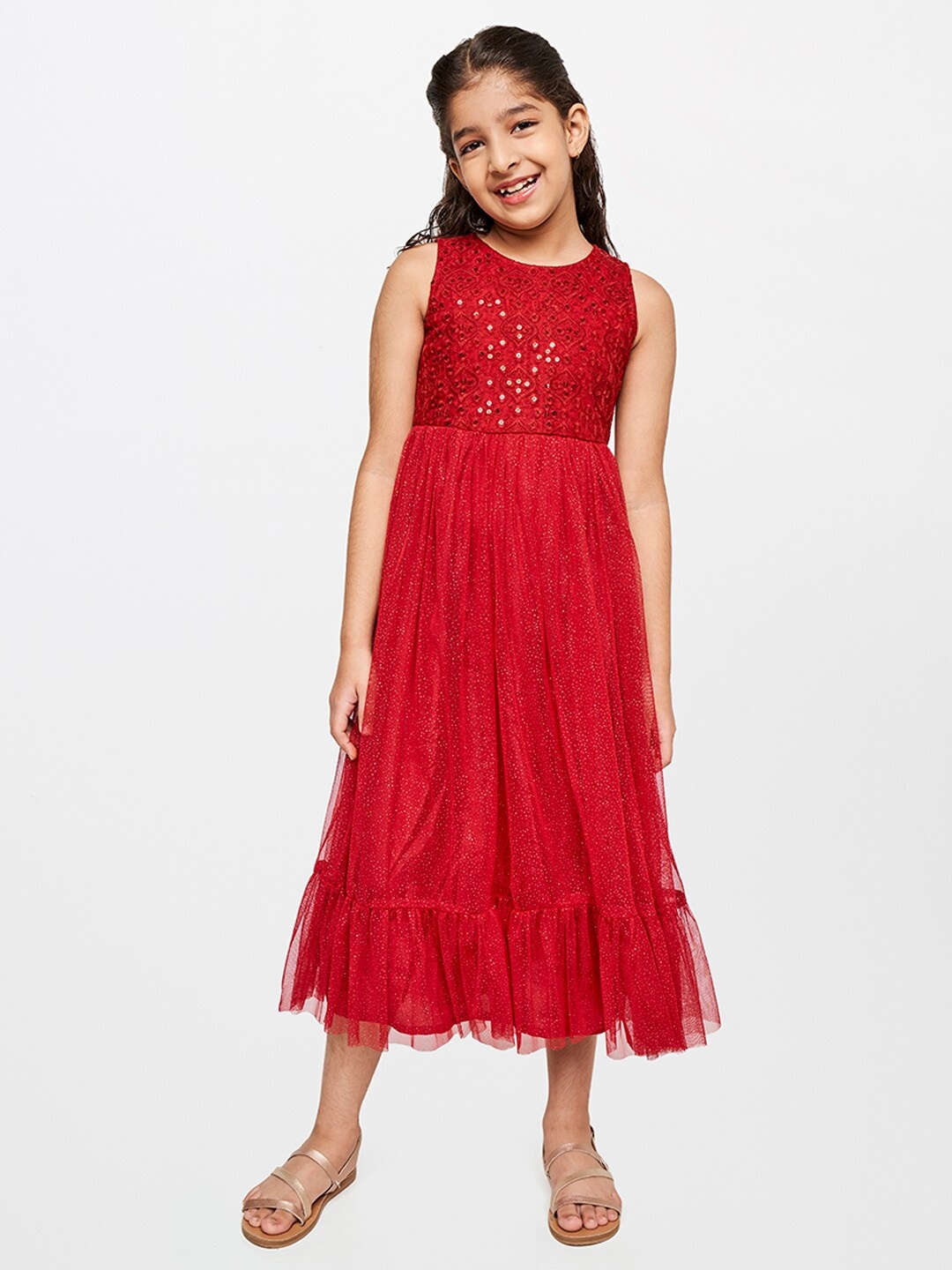 

Global Desi Embellished A-Line Midi Dress, Red