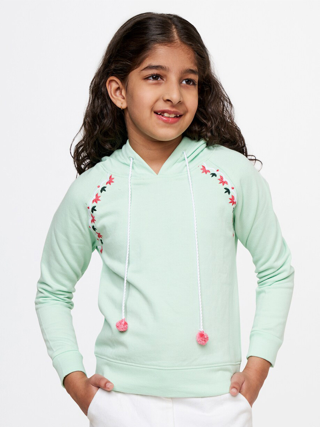 

Global Desi Green Mandarin Collar Top